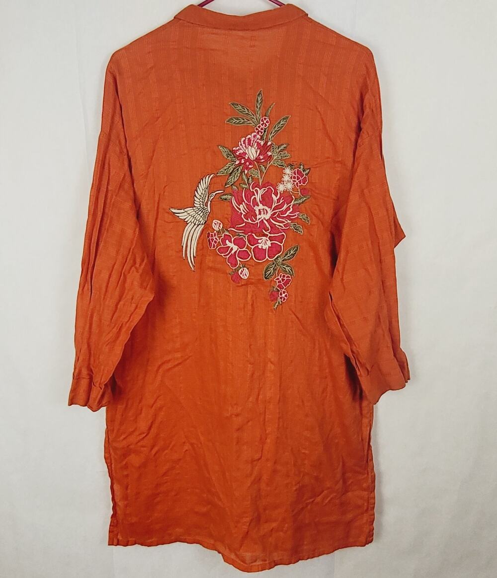 Limelight Pakistani orange large floral embroidery shirt dress size M Boho